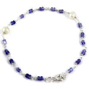 Orchid Jewelry 925 Sterling Silver 5.60 Carat Tanzanite and Pearl Bracelet