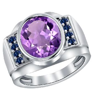 Orchid Jewelry Sterling Silver Father's Day 0.54 Carat Amethyst AND Sapphire Ring