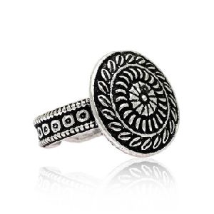 Silver Color Floral Design Oxidised Ring