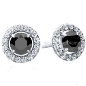 Black Diamond Halo Stud Earrings