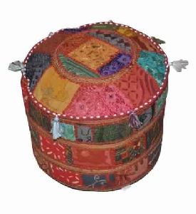 MBROIDERED PATCHWORK DECORATIVE COTTON POUF OTTOMAN COVER