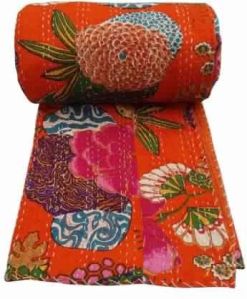 ORANGE GUDRI QUEEN SIZE BEDSPREAD