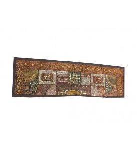EMBROIDERED VINTAGE BEADED TABLE THROW TAPESTRY