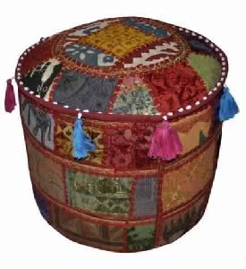 TRADITIONAL HANDMADE DECORATIVE ROUND POUF OTTOMAN COVER