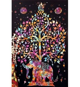 TREE OF LIFE PSYCHEDELIC WALL HANGING ELEPHANT TAPESTRY