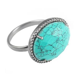 Vintage turquoise oval Cut Cocktail Cubic Zirconia Ring
