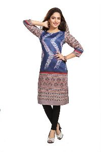 Bare Blue Modal Cotton Straight Everyday Tunic For Women With Designer Prints