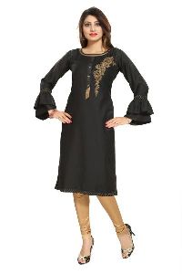 Masleen Cotton Straight Tunic With Designer Sleeves And Beadwork