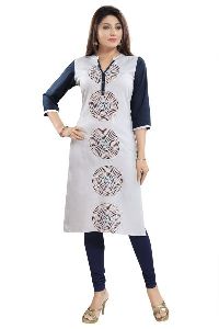 Winsome Plus Gray And Blue Straight Designer Print Kurti