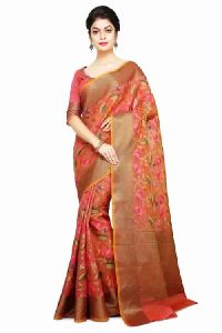 Peach Super Net Saree