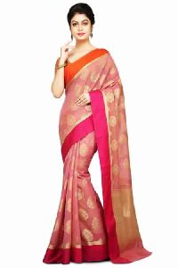 Pink Super Net Saree