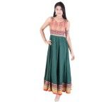 Desi Beats Women Sleeveless Solid Green Dress