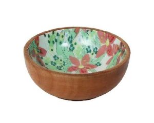 Flower Print Wooden Serving Bowl