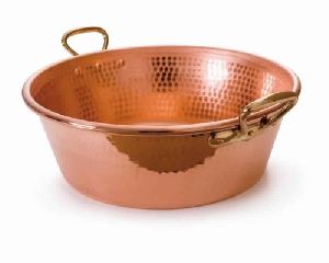 Hammered Copper Spa Bowl with Brass Handles