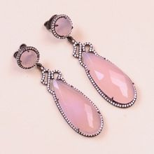 925 Sterling Pink Chalcedony Gemstone with Cz Pear shape Silver Earring