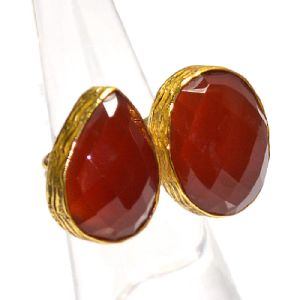 Carnelian Pear and Round Shape Gold Plated Bezel Gemstone Ring
