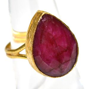 Dyed Ruby Pear Shape Gold Plated Gemstone Bezel Ring