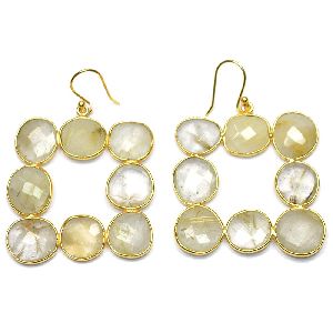 Golden Rutile Fancy Shape Gold Plated over 925 Sterling Silver Bezel Dangle AND Drop Earring