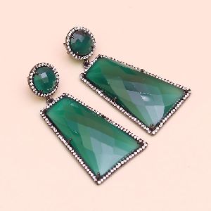Green Onyx With 925 Sterling Silver Dangle AND Drop Earring