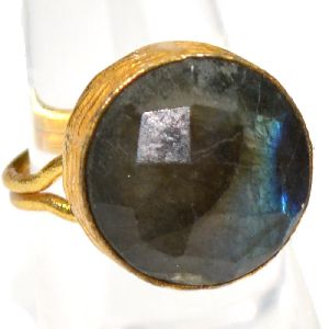 Labradorite Round Shape Gold Plated Bezel Gemstone Ring