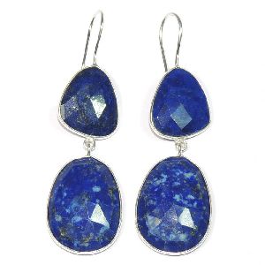 Lapis Lazuli Fancy Shape 925 Sterling Silver Bezel Dangle AND Drop Earring