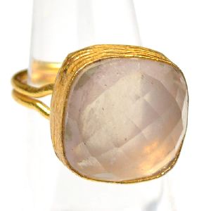Rose Quartz Cushion Shape Gold Plated Bezel Gemstone Ring
