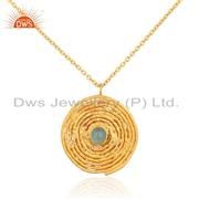 18k Gold Plated Designer Silver Aqua Chalcedony Gemstone Necklace