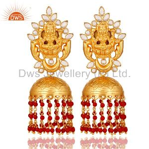 18K Gold Plated Sterling Silver Coral Jhumki Earring