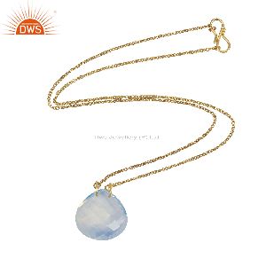18K Gold Plated Sterling Silver Opalite Gemstone Pendant Chain Necklace