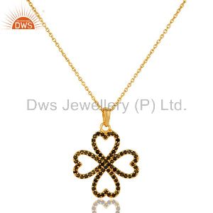 18k Gold Plated Tourmaline Flower Design Sterling Silver Pendant Necklace
