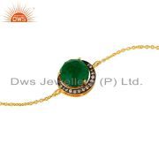 18K Yellow Gold Plated Sterling Silver Green Aventurine And CZ Chain Bracelet