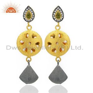 24K Yellow Gold Plated Brass Hydro Green Fashion Earrings