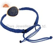 925 Sterling Silver Lapis Lazuli Gemstone Channel Link Macrame Knot Bracelet