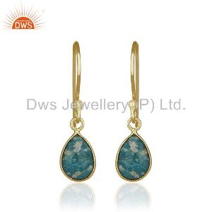 Amazonite Gemstone 925 Silver 14k Gold Plated Drop Earring Jewelry