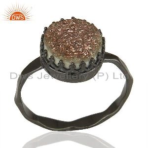 Black Rhodium Plated 925 Silver Copper Druzy Gemstone Ring