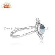 Blue Topaz Gemstone Oxidized Sterling Fine Silver Ring Jewelry