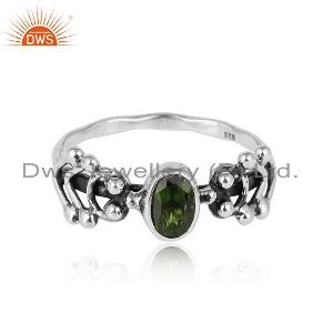 Chrome Diopside Gemstone Womens Handmade Oxidized Silver Rings