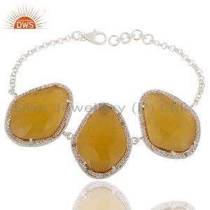 Created Citrine Gemstone Bracelet Made In 925 Sterling Silver With White Zircon