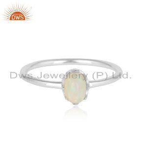Ethiopian Opal Gemstone Crown Design Sterling Fine Silver Rings
