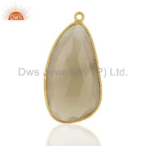 Gray Chalcedony Gemstone Gold Plated Silver Pendant Connector