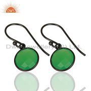 Green Chalcedony Round Faceted Sterling Silver Earring