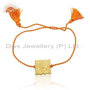 Handmade Gold Plated Silver Orange Macrame Bracelet For womens