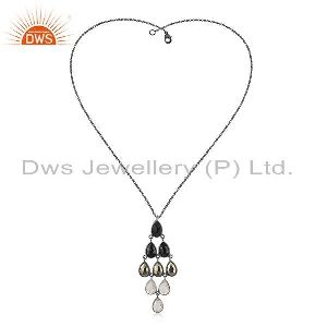 Natural Gemstone Black Sterling 925 Silver Chain Pendant