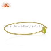 Natural Green Chalcedony Gemstone Gold Plated Silver Bangle Jewelry