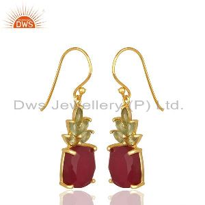 Natural Multi Gemstone 925 Silver Gold Plated Earring
