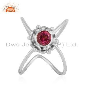 Pink Topaz Gemstone Stackable Oxidized Sterling Silver Ring Jewelry