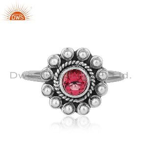 Pink Topaz Gemstone Womens Antique Oxidized Silver Ring Jewelry