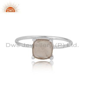 Prong Set Rose Quartz Gemstone 925 Sterling Fine Silver Rings