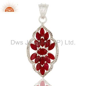 Ruby and White Topaz Sterling Silver Gemstone Pendant Necklace Jewelry