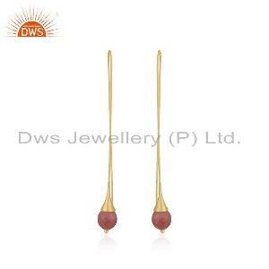 Yellow Gold Plated Brass Fashion Handmade Gemstone Dangle Earring
